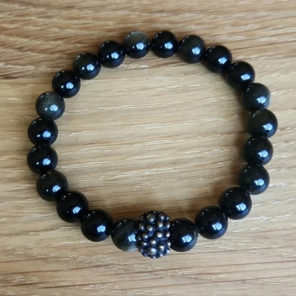 Golden Obsidian Beaded Stretch Bracelet | Handmade